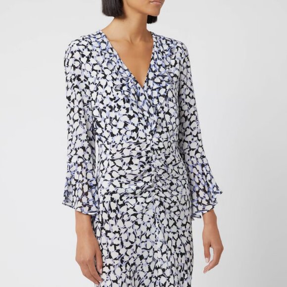 100% SILK Lux RIXO Blue (periwinkle) and White Camo Tulip Dress Coleen M - Picture 5 of 7